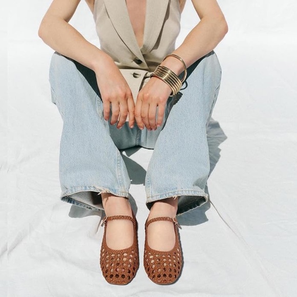 The Drop Shoes - MICIFA NEW Brown Woven 'Mary Jane' Flats